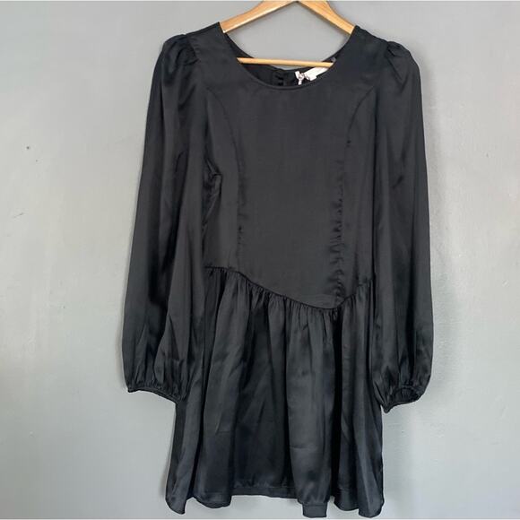 LOVESHACKFANCY Satin Mini Dress Black Dark Whimsigoth Puff Sleeve NWT 6 - Picture 4 of 9